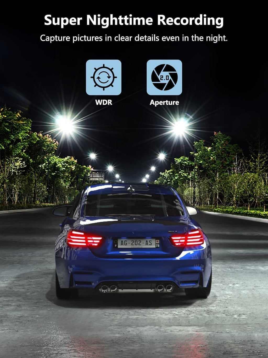 Dash Cam Front and Rear, 2.5K+1080P Dual Dash Camera for Cars with 32GB SD Card, 2.45 Inch IPS Screen, 2 Mounting Ways, Night Vision, WDR, Accident Lock, Loop Recording, Parking Monitor
