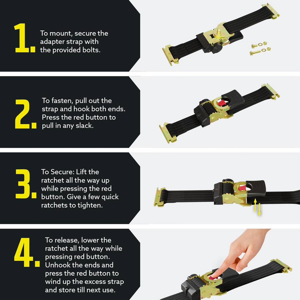 Heavy-Duty E-Track Retractable Ratchet Straps, 2" x 10', 4000 lbs Break Strength
