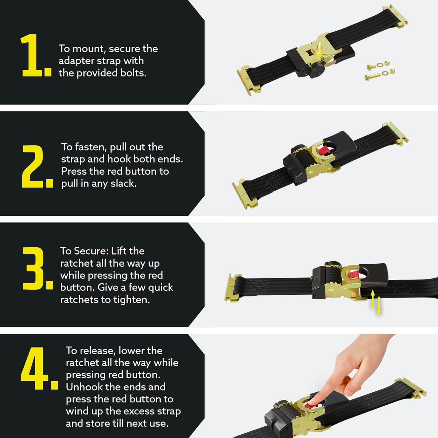 Heavy-Duty E-Track Retractable Ratchet Straps, 2" x 10', 4000 lbs Break Strength