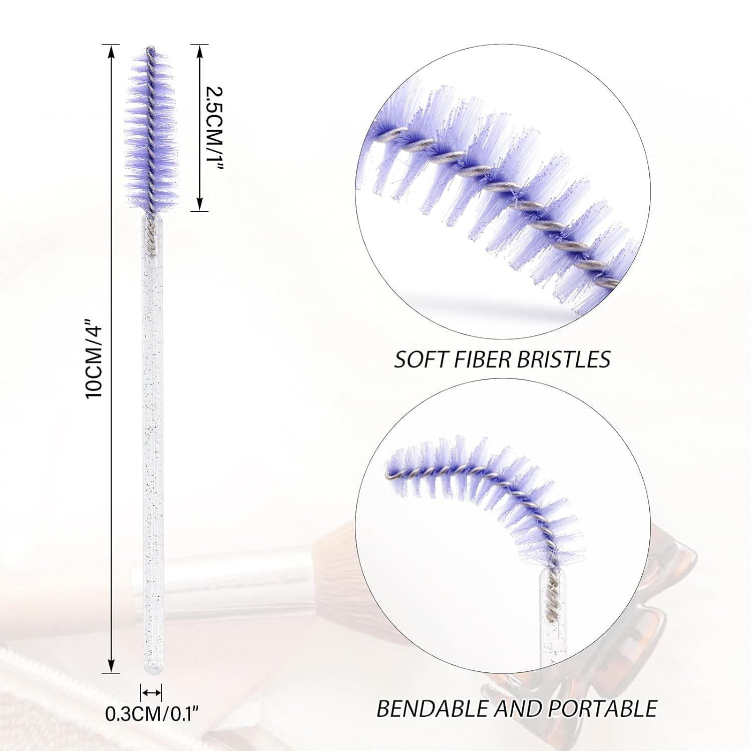 GCQQ 50PCS Crystal Mascara Wands, Disposable Eyelash Eyebrow Spoolie, Benable and Lightweight Eyelash Brush, Mascara Brushes for Makeup Eyelash Extensions (White+Purple)