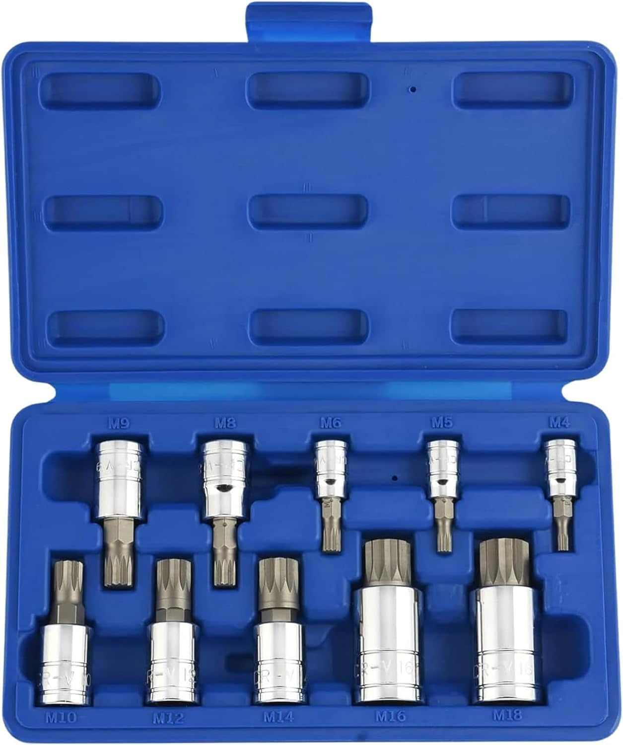 NEIKO 10054A Extra Long XZN Triple Square Spline Bit Socket Set - 10-Piece, 4" Length, 4mm to 18mm, Durable S2 and Cr-V Steel