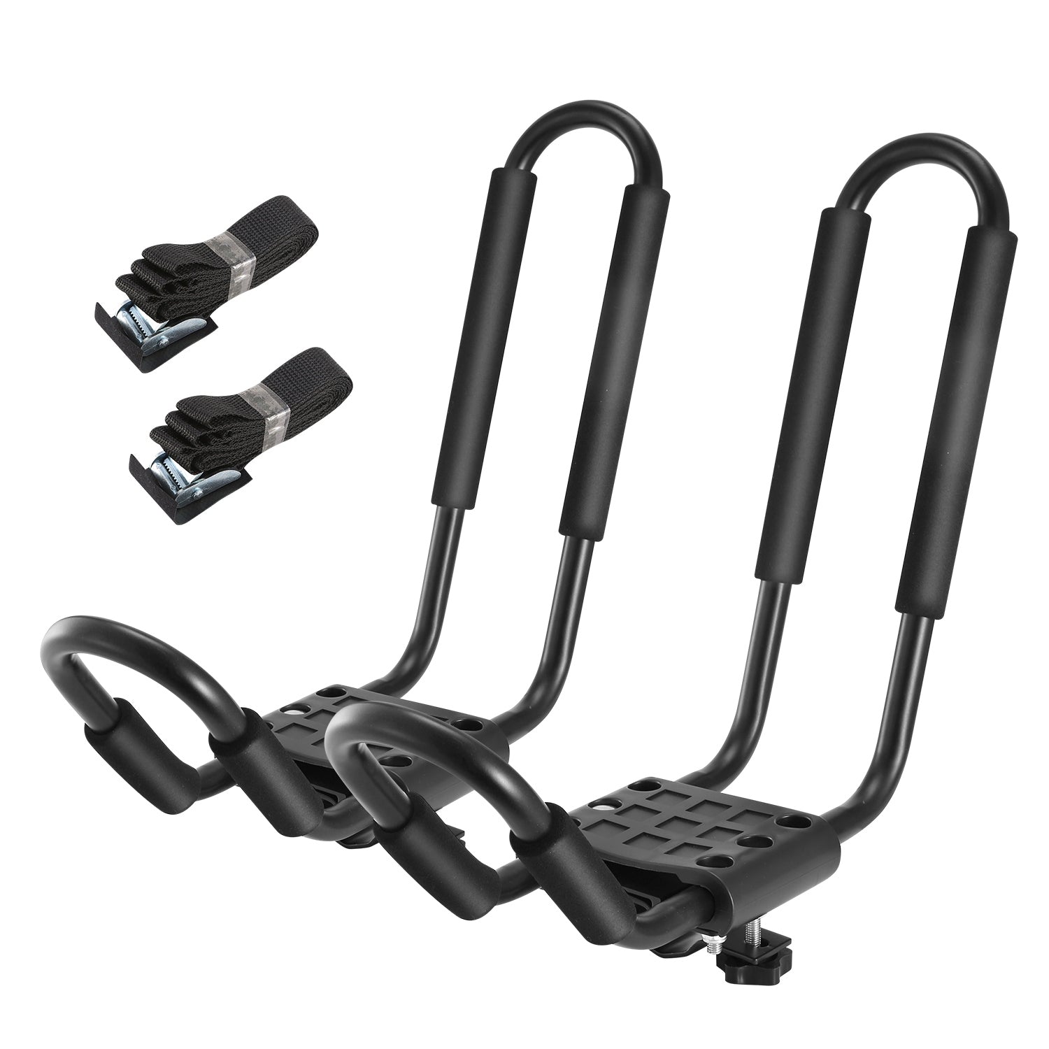 1 Pair Universal J-Bar Kayak Carrier 220LBS Load Heavy Duty Canoe Car Top Mount Carrier Roof Rack with 2Pcs Tie down Straps