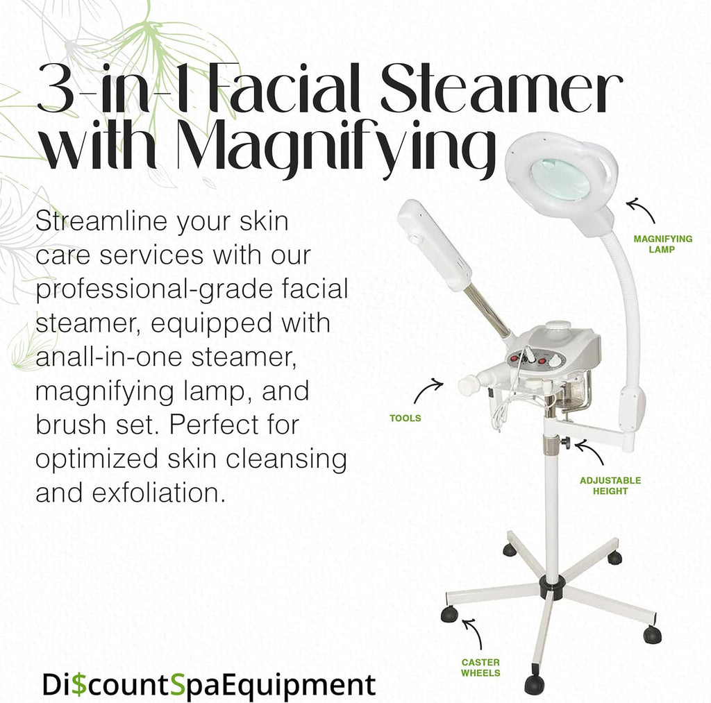 Ultimate Spa Experience: 3-in-1 Ozone Facial Steamer with 5X Magnifying Lamp, Brush Set, Silent Timer & Aromatherapy - Professional Quality for Estheticians
