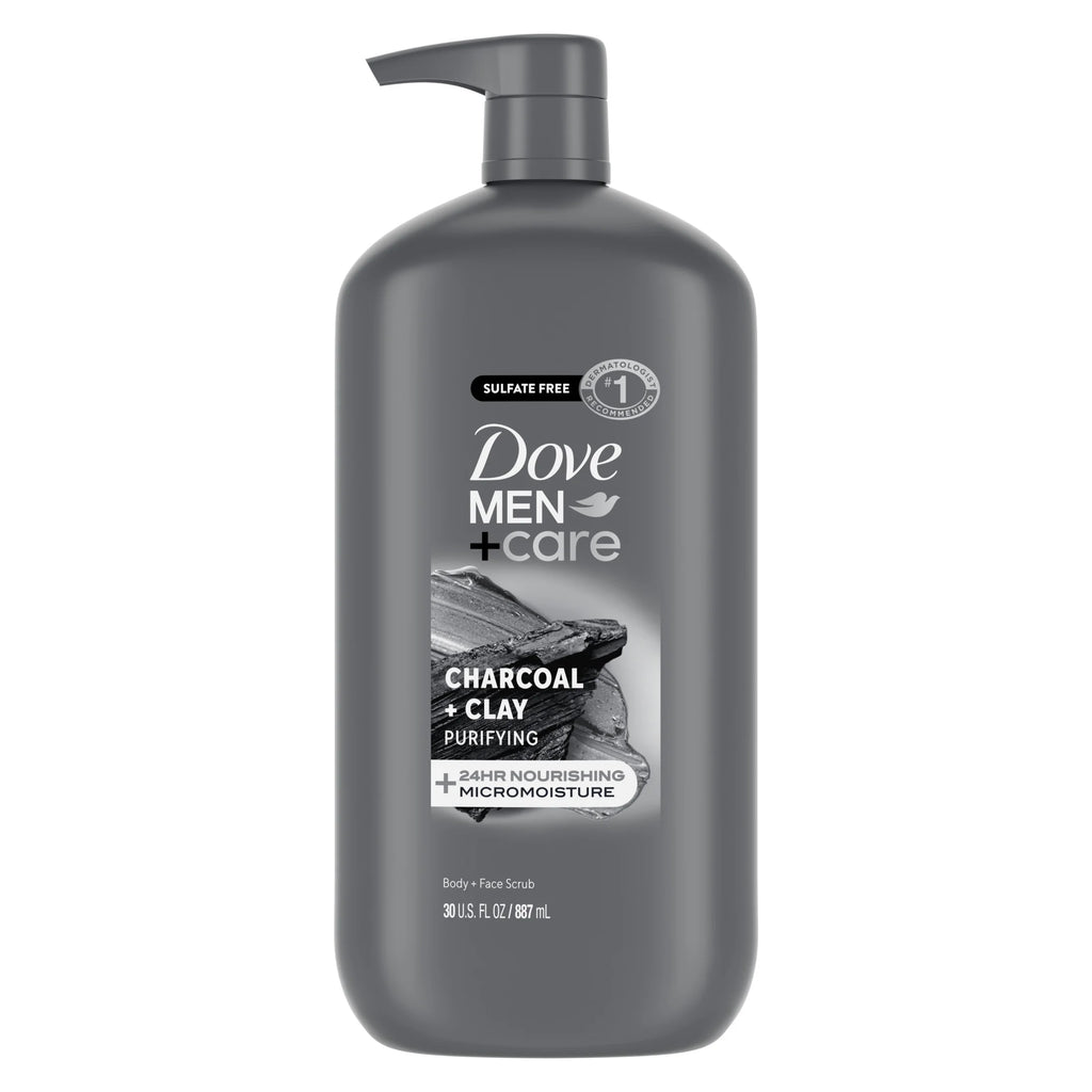 (4 Pack)  Purifying Hydrating Face & Body Wash for Men Charcoal & Clay, 30 Oz