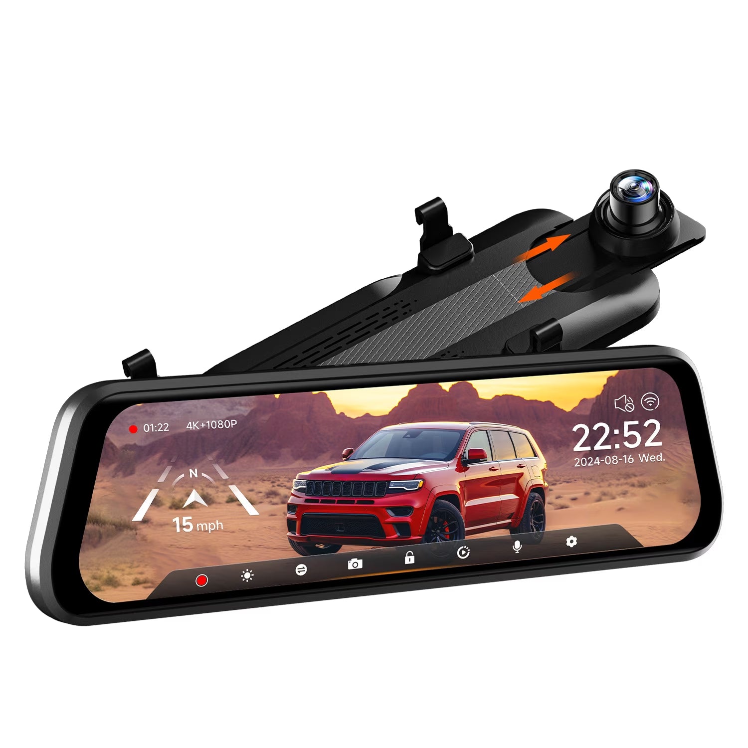 Wolfbox 4K Dual Dashcam with 10" Touch Screen, Front and Rear Recording, Night Vision, GPS, Free 64GB Card