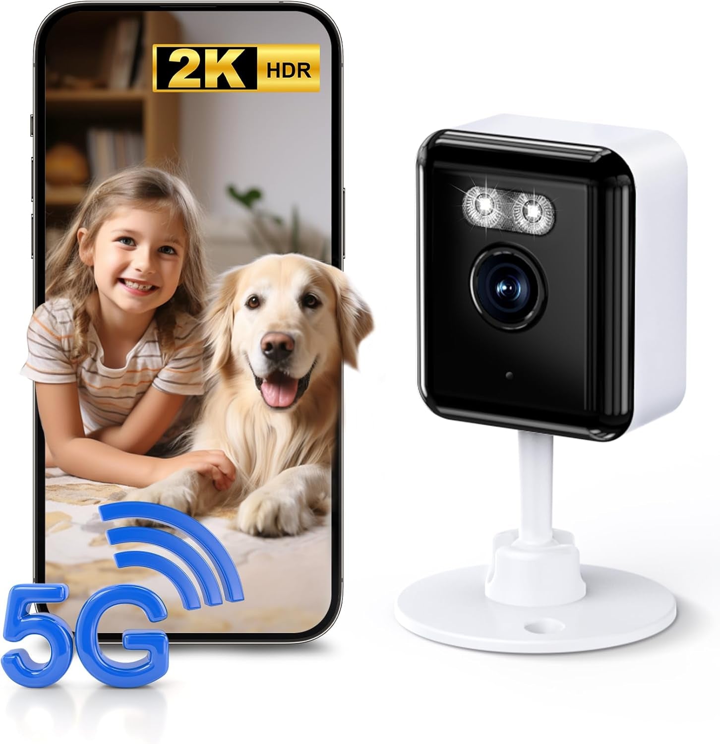 2K Cameras for Home Security, 2.4/5Ghz Wi-Fi 6 Indoor Camera for Dog/Pet/Nanny/Baby with US Phone App, AI Text Recognition, Smart Search, Color Night Vision, Mini Cam 2 Way Talk, Human Detection