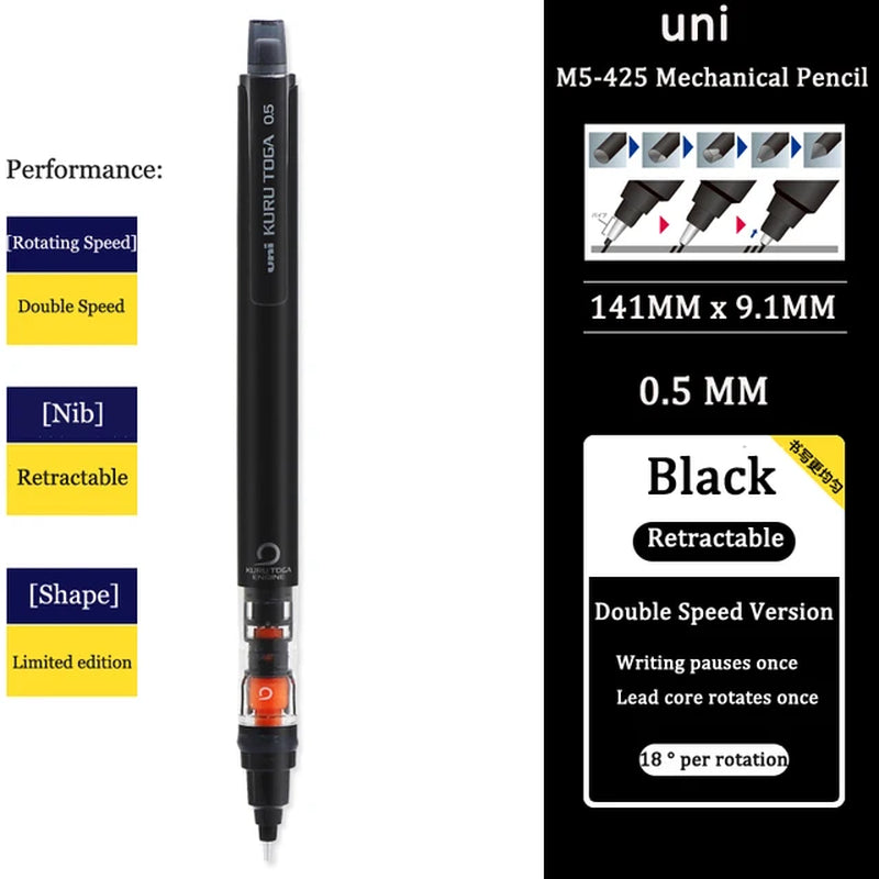 UNI KURUTOGA Mechanical Pencil M5-452 Creative Writing Continuous Sketch 0.5Mm Lead Automatic Rotating Mechanical Pencil