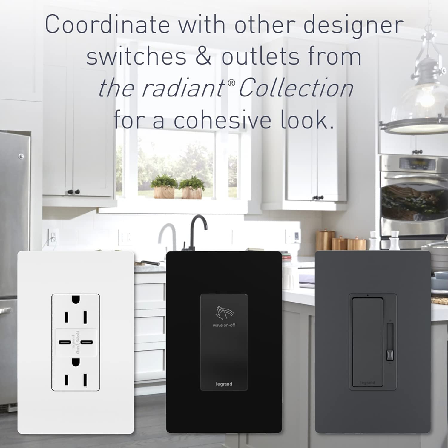 Legrand Radiant Adjustable LED Night Light Outlet - Safe, Tamper Resistant Design for Kids - White NTL885TRWCC6