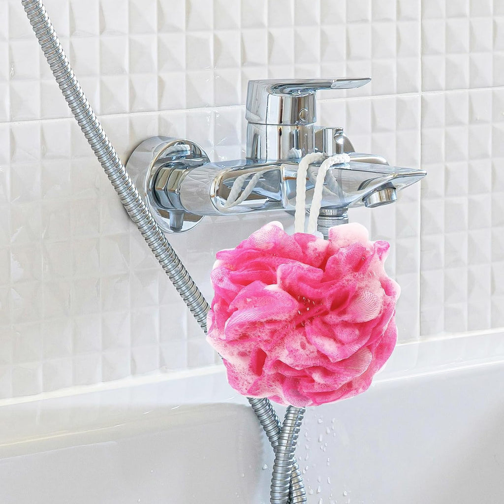 BTYMS Premium Mesh Poufs - Exfoliating Bath Sponges & Shower Loofahs (Pack of 4) for Ultimate Body Wash Experience