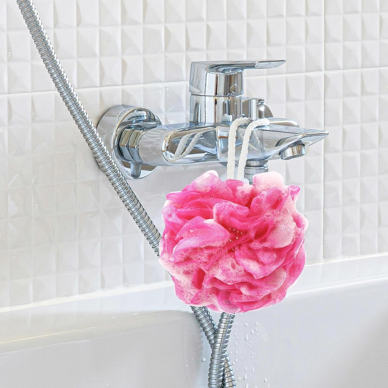 BTYMS Premium Mesh Poufs - Exfoliating Bath Sponges & Shower Loofahs (Pack of 4) for Ultimate Body Wash Experience