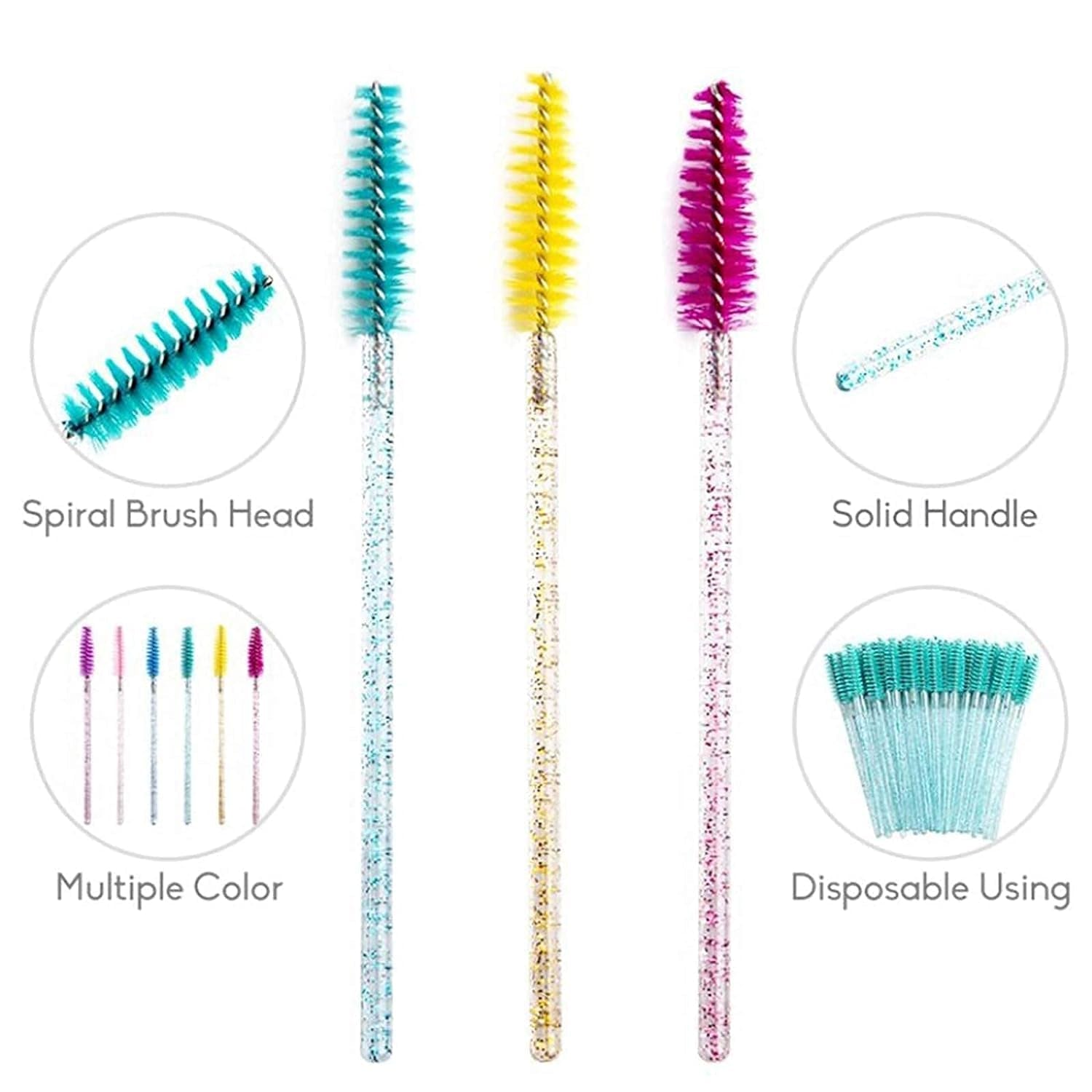 I-Laesh 100 Pcs Crystal Blue Eyelash Brush Set - Sparkling Mascara Wands & Professional Eyebrow Spoolies for Flawless Makeup Application