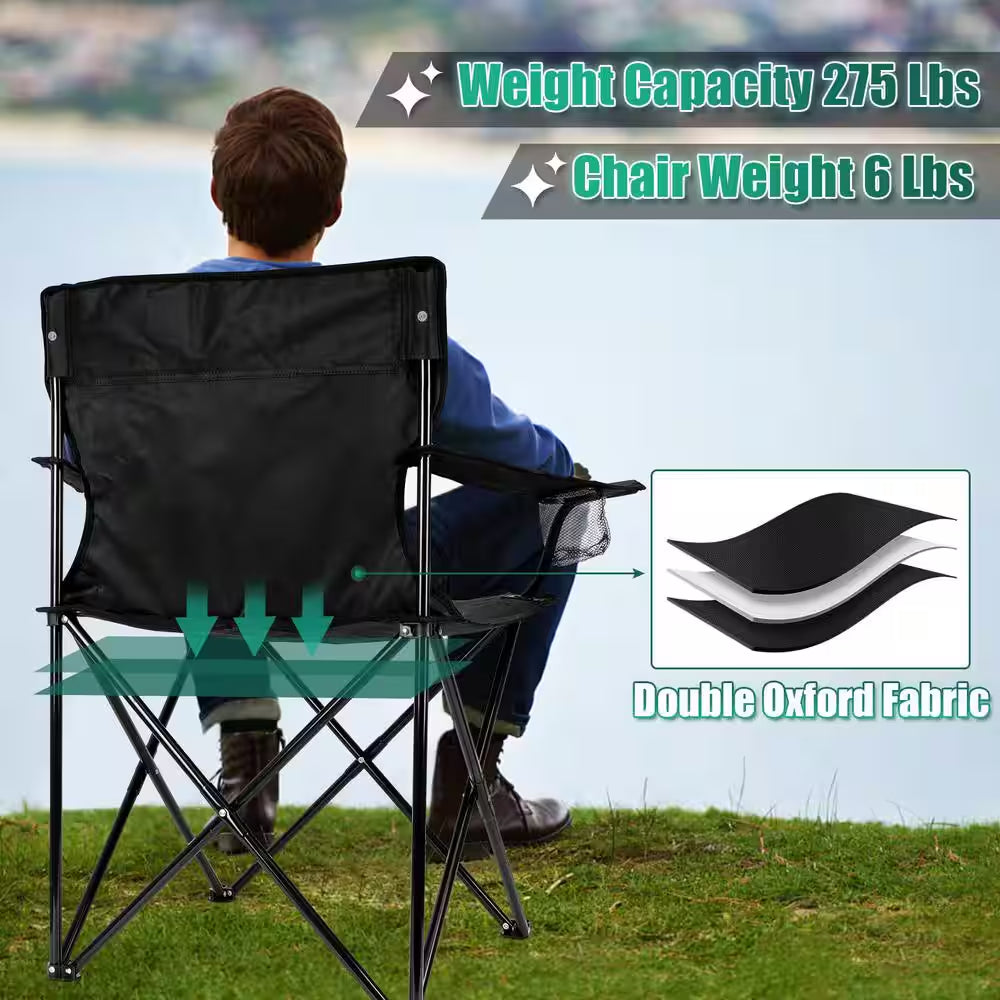 Camping Chair with Cup Holder Black Alloy Steel Chair