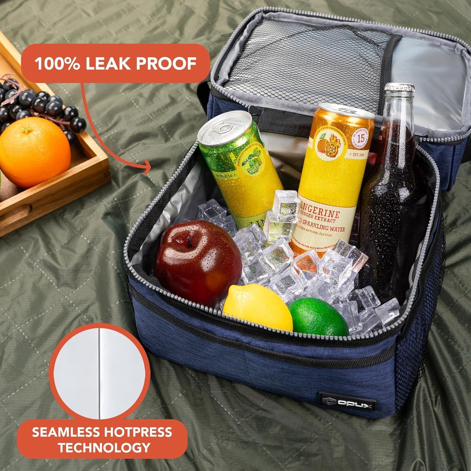 OPUX Insulated Double Decker Lunch Box - Large 12L Leakproof Cooler for Adults & Kids - Aqua Turquoise Soft Tote for Work & School Meal Prep