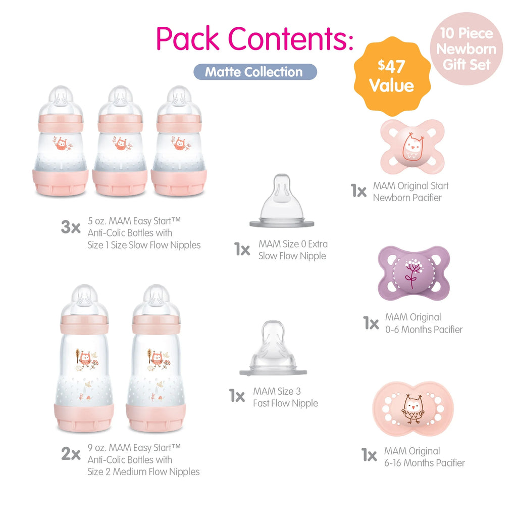 MAM Baby Essentials Bottle & Pacifier Gift Set, 10 Piece