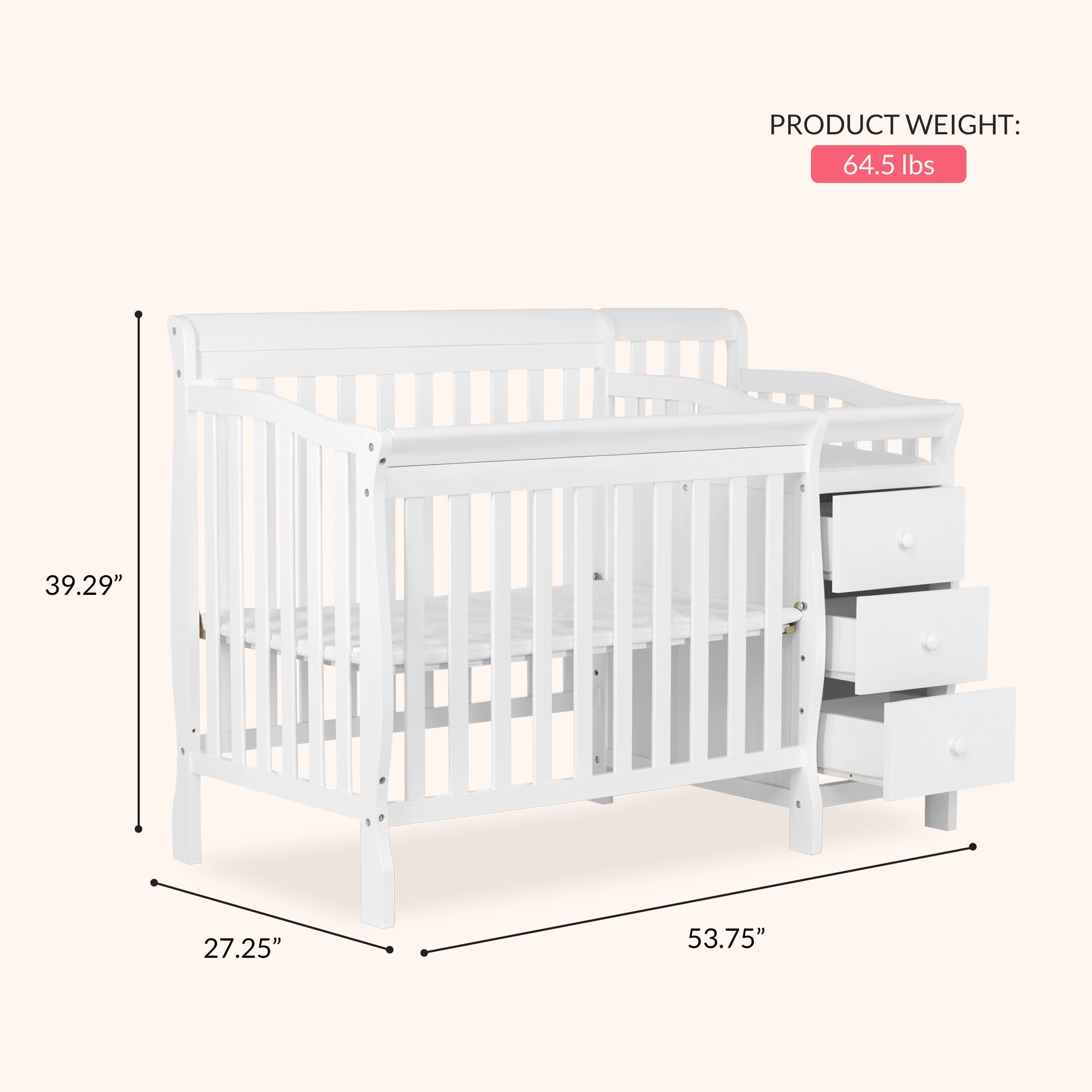 Dream on Me Jayden 4-In-1 Mini Convertible Crib and Changer, White