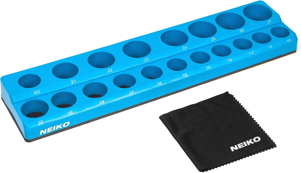NEIKO 03975A Magnetic Socket Holder, 1/2” Drive, 10Mm-27Mm, Shallow & Deep Sockets Tray, Metric Socket Set Organizer, Socket Organizers for Toolboxes Trays, Scratch Free Mounting, High Visibility