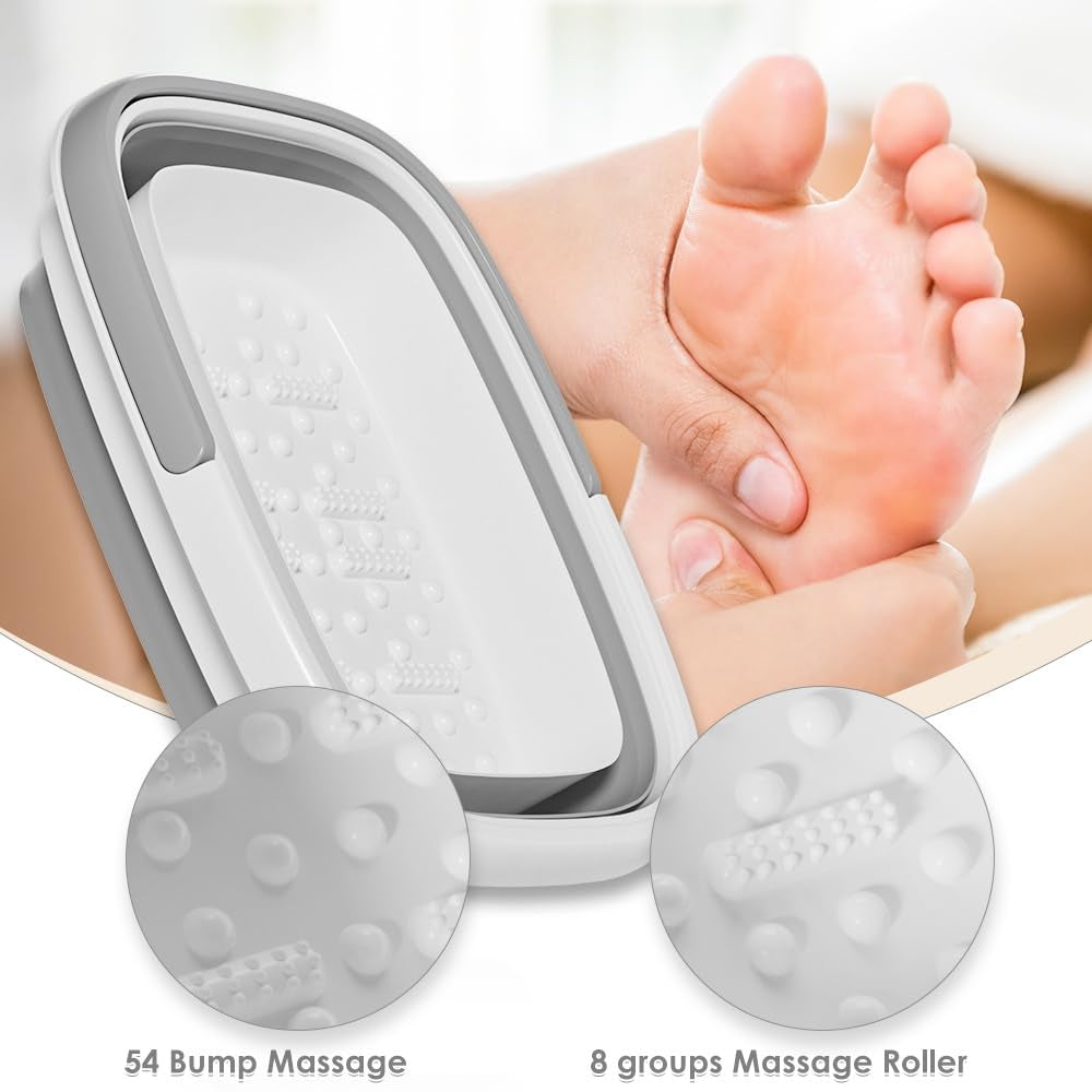 Beinilai Foldable Foot Soak Tub with Massage Acupoints - Portable Collapsible Foot Bath Basin with Handles, Perfect for Relaxation and Self-Care - Grey