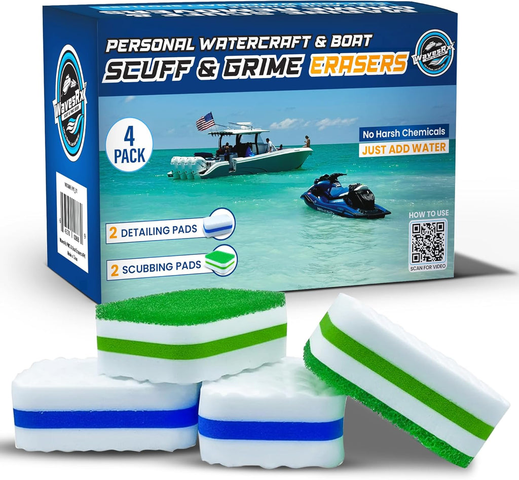 WAVESRX Marine Scuff and Dirt Eraser Sponges for Boats, Jet Ski & PWC | Magic Cleaning Pads Effortlessly Remove Deck Marks, Scratches, Black Streaks and Grease | No Harsh Chemicals
