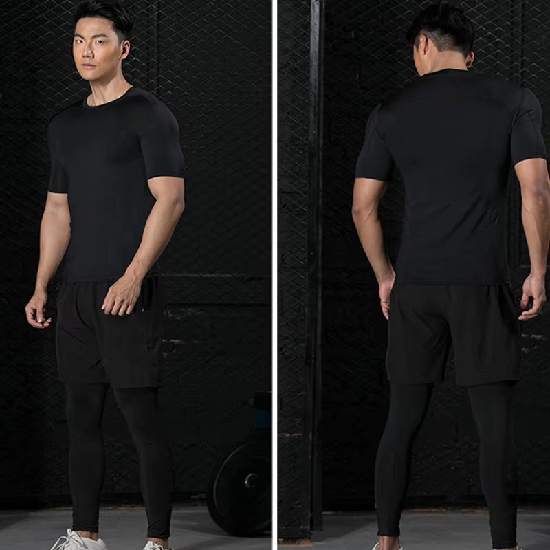 Men'S Compression Shirts Summer Short Sleeves Tees T-Shirt Gym Workout Fitness Running Tops Undershirts Baselayer Sportswear