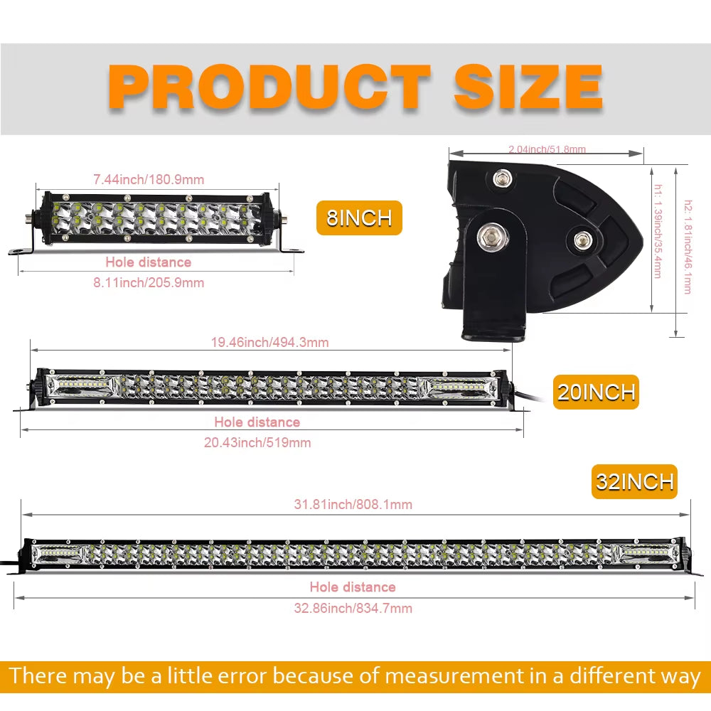 CO LIGHT Super Slim 12D 8" 20" 32" LED Bar Spot Flood Beam LED Light Bar for Tractor Boat Off-Road Use 4X4 Trucks SUV 12V 24V