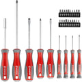 INTERTOOL Magnetic Screwdriver & Precision Driver Set - Cr-V Steel with Cushion Grip Handles - Phillips, Flat Head, Torx, Hex Bits Included - VT08-3329