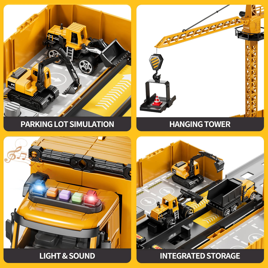 Ultimate Carrier Truck Race Track Set - Construction Toy for Boys Aged 3-8 with Tower Crane and Transport Cars
