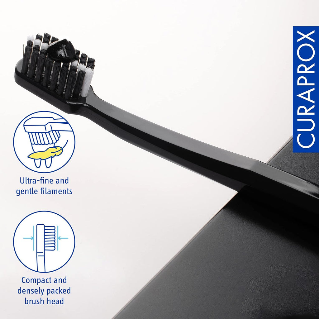 Curaprox Toothbrush Duo – for Adults | Stylish Black Toothbrushes with Ultra-Soft Filaments | Whitening-Friendly | Black | 2-Pack