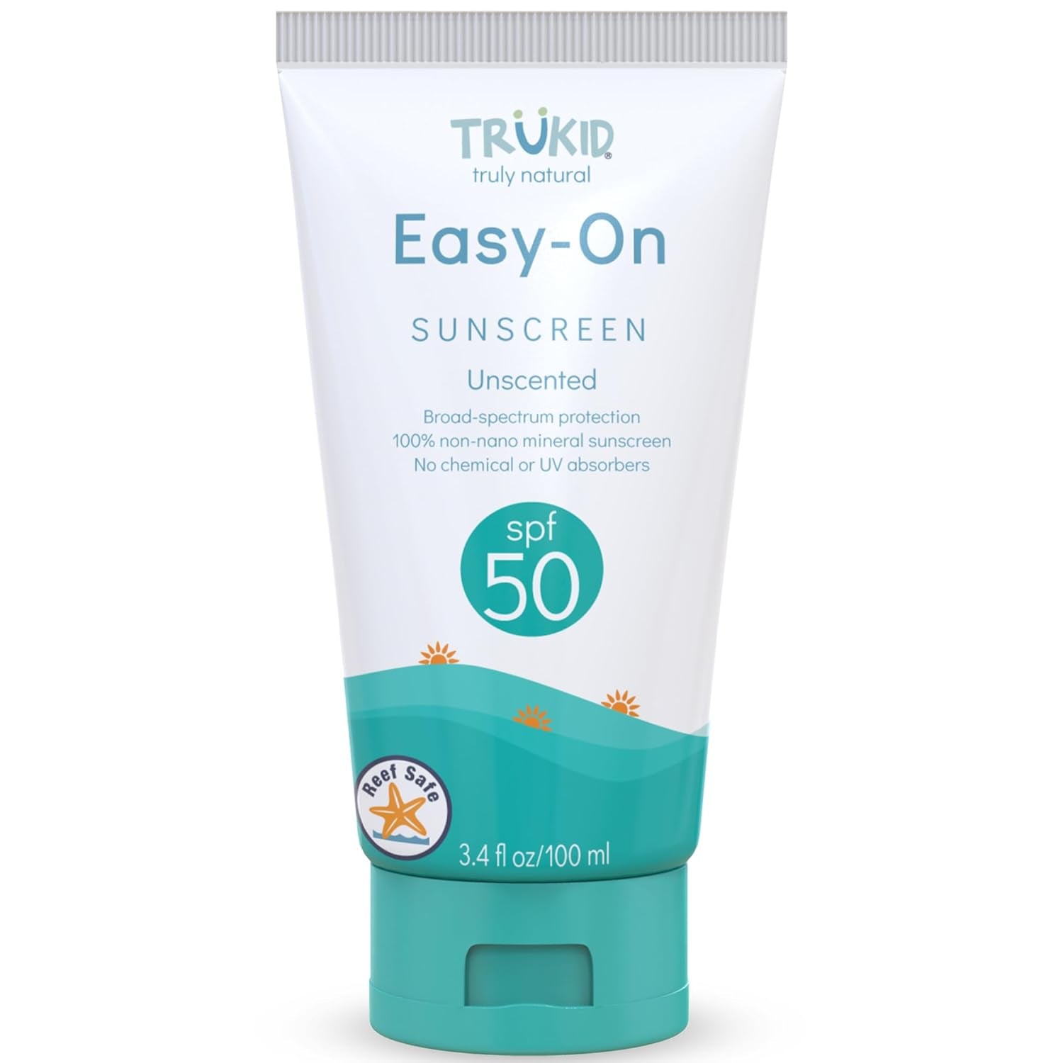 Trukid Easy on Mineral Sunscreen SPF 50 - Kids & Baby Sunscreen for Face & Body, Non-Toxic Zinc Oxide Sunblock Protection for Sensitive Skin, Unscented, FSA Eligible, Travel Size 3.4Oz