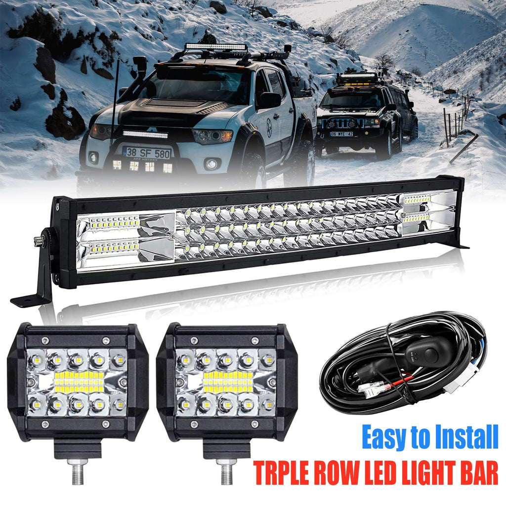 22" 288W Spot Flood LED Light Bar for Trucks SUV+2×4" Combo Beam Pods Fog Lights with Harness Kit