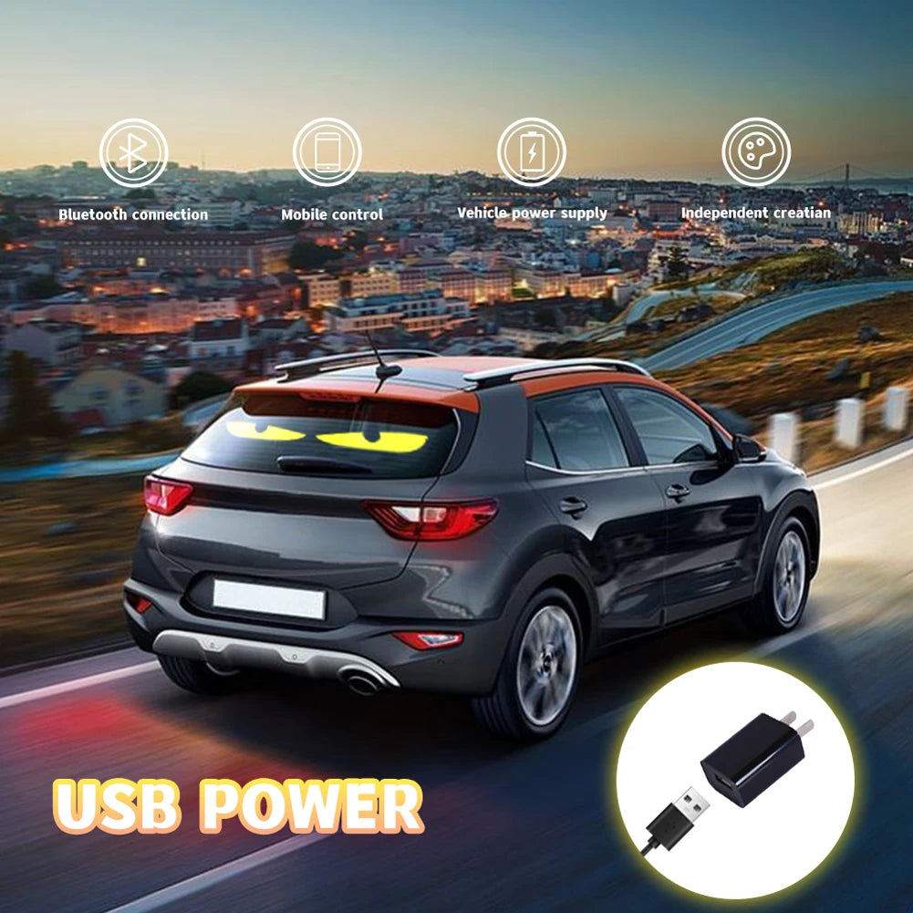 Dynamic LED Car Devil Eyes: Colorful Soft Screen with App Control for Customizable Windshield Effects