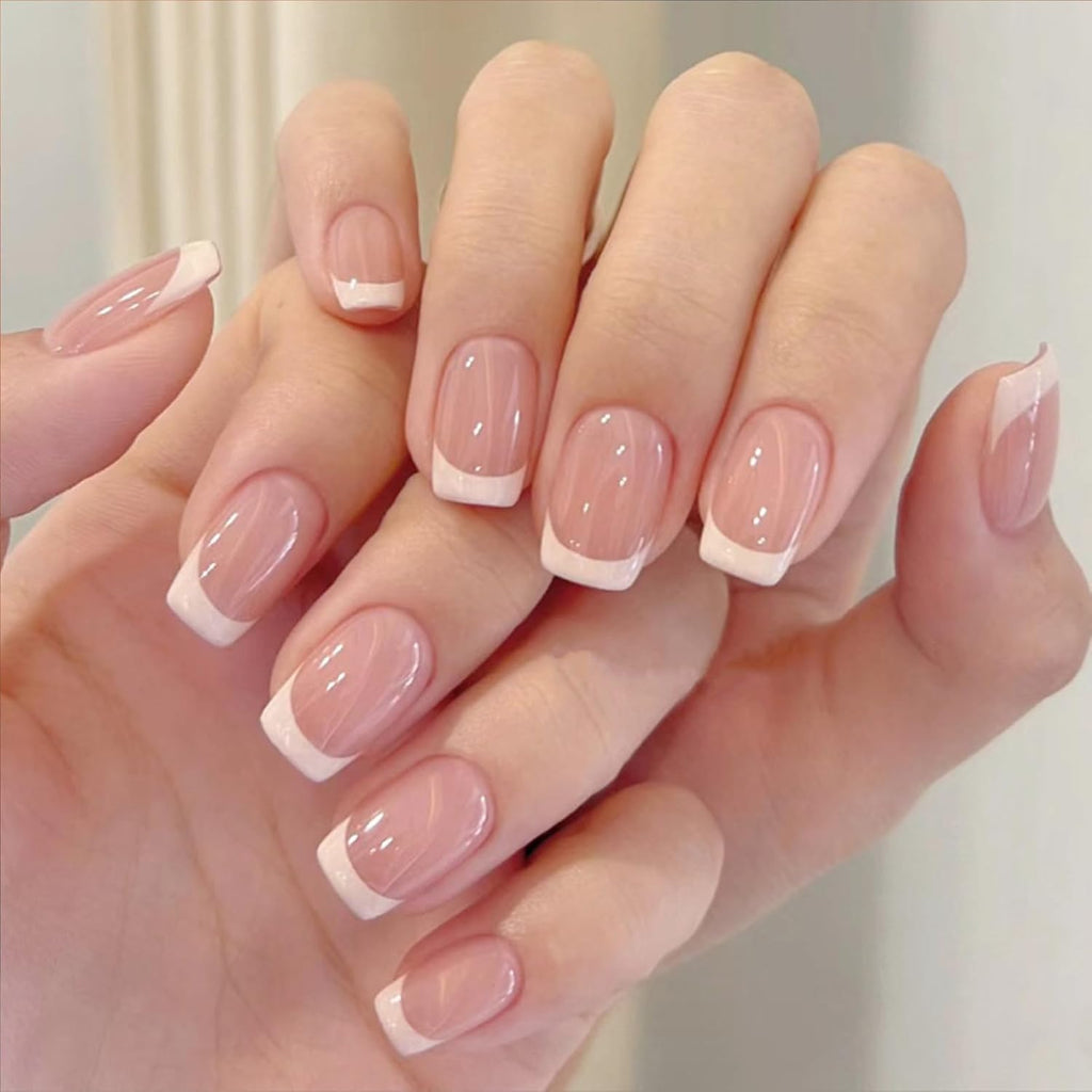 Stylish 6 Pack French Tip Press-On Nails - Almond, Square & Coffin Shapes in Elegant White & Bold Black, Complete with Glue!