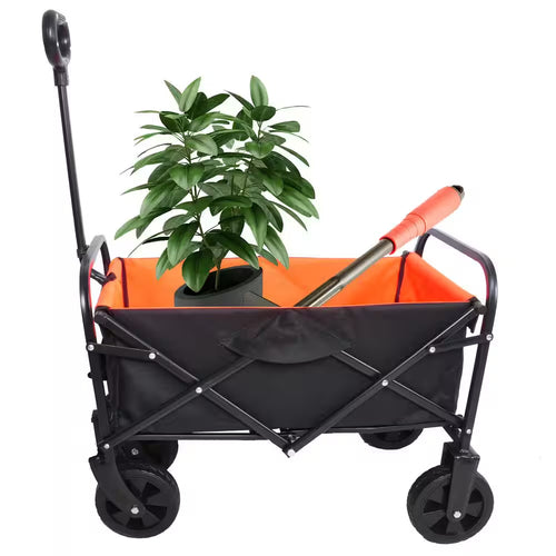 1.7 Cu. Ft. Folding Steel Garden Cart Collapsible Wagon with 360-Degree Wheels, Yellow