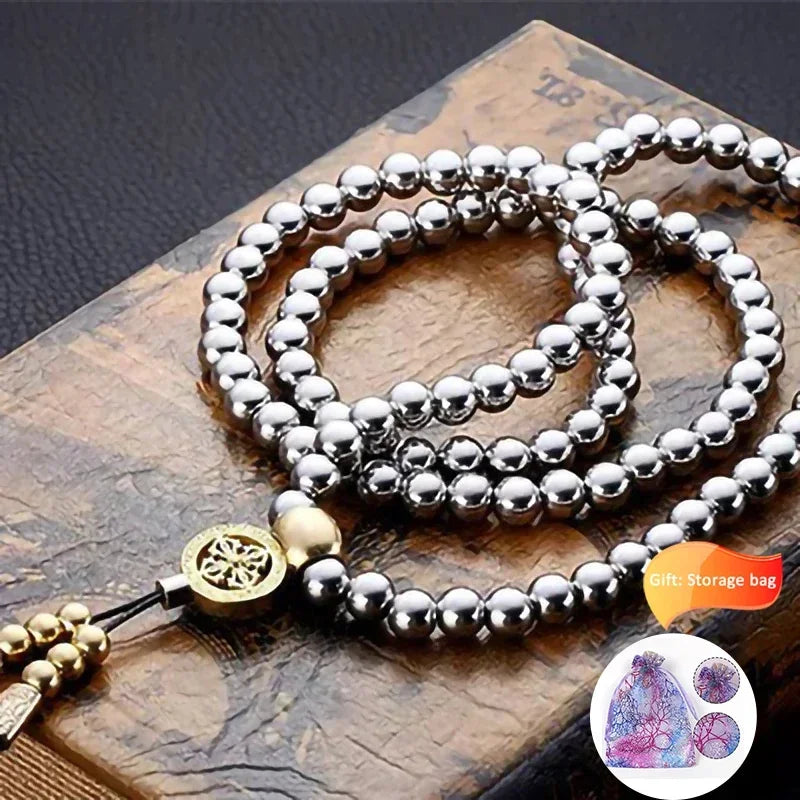 Tactical 8MM Steel Chain Buddha Beads Bracelet & Necklace - Self Defense EDC Survival Tool for Outdoor Adventures