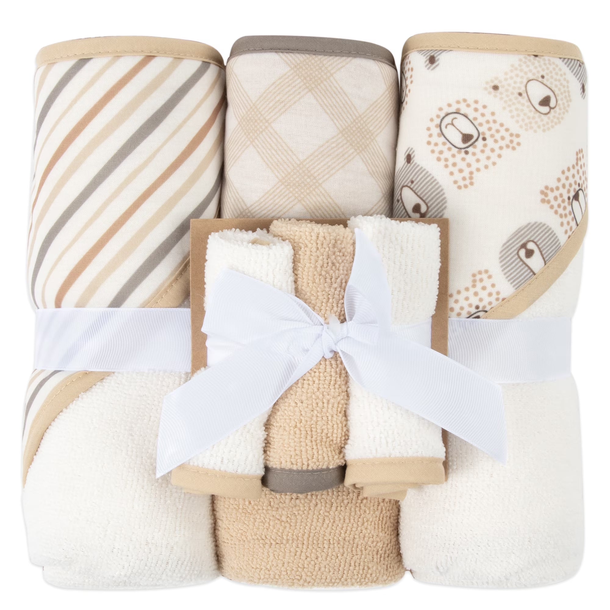 Baby Essentials 6 Piece Hooded Bath Towel Washcloth Set for Infant, Newborns, Toddlers 3 – 24 Months for Bath Time, Showers, Lounge, Beach, Pool in Dinosaurs & Stripes