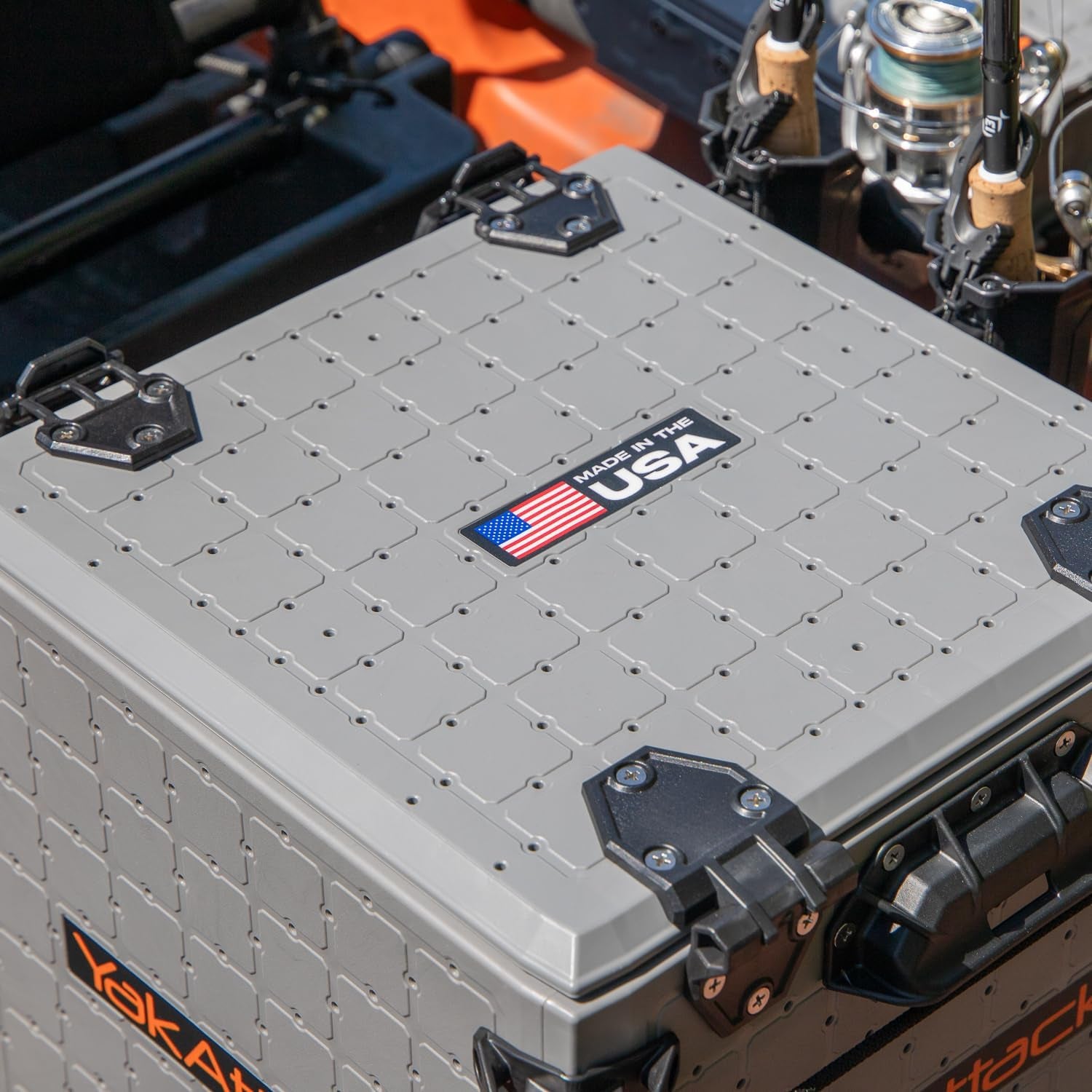 Yakattack Blackpak Pro Fishing Crate - 13" x 13" with 3 Rod Holders, Battleship Grey | Ultimate Kayak Gear Organizer & Tackle Storage Solution, Lightweight & Durable