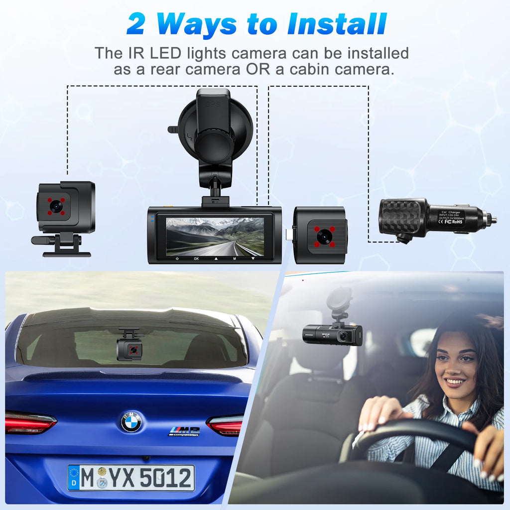 NEXPOW Dash Cam Front and Rear, 4K Full HD Dash Camera with Built-In Wifi GPS, Super Night Vision, WDR, 24H Parking Mode, 32GB Card Included