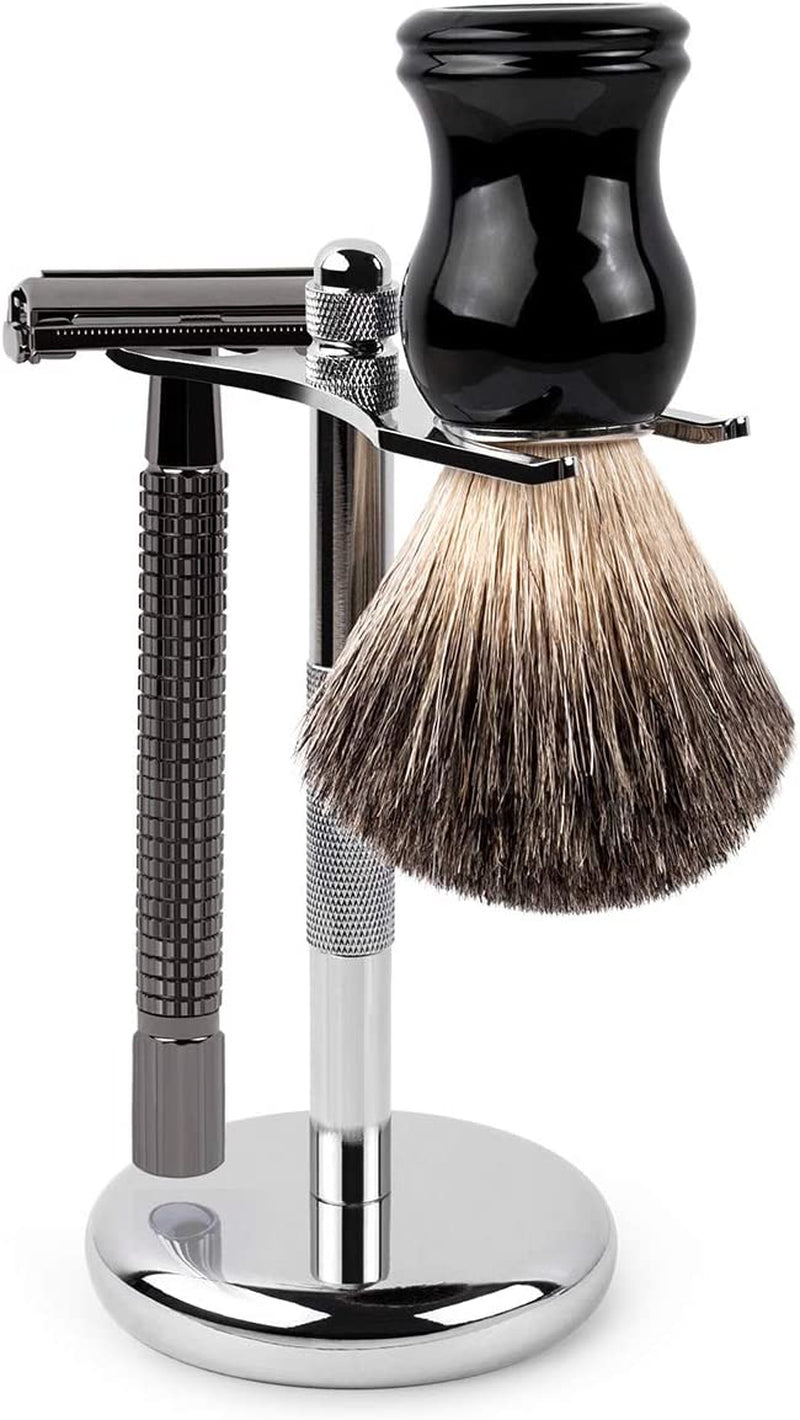 QSHAVE Deluxe Chrome Razor and Brush Stand Holder, Prolong the Life of Your Shaving Brush, 2 Prongs