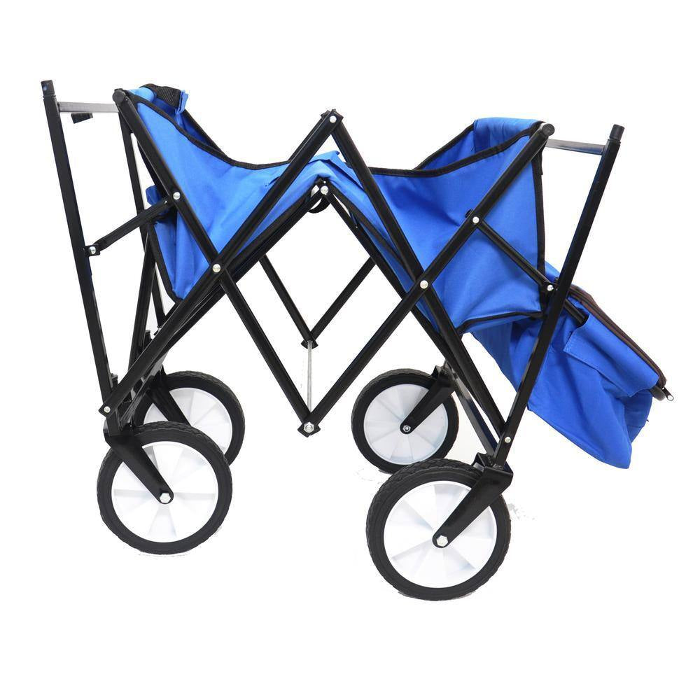 3.6 Cu. Ft. Blue Metal Garden Cart, Shopping Folding Wagon