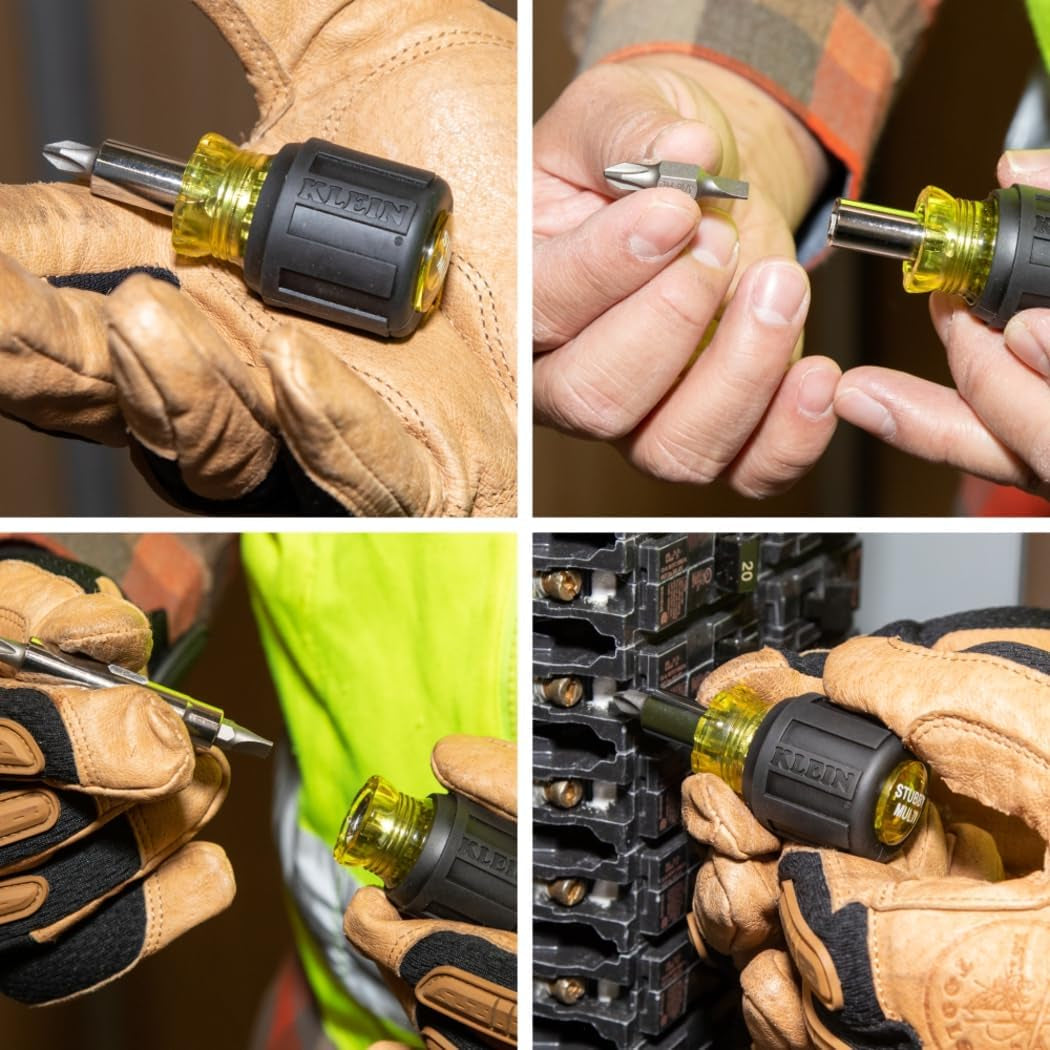 Klein Tools 32561 6-in-1 Stubby Multi-Bit Screwdriver & Nut Driver - Versatile Tool with 2 Phillips, 2 Slotted, and 2 Nut Drivers