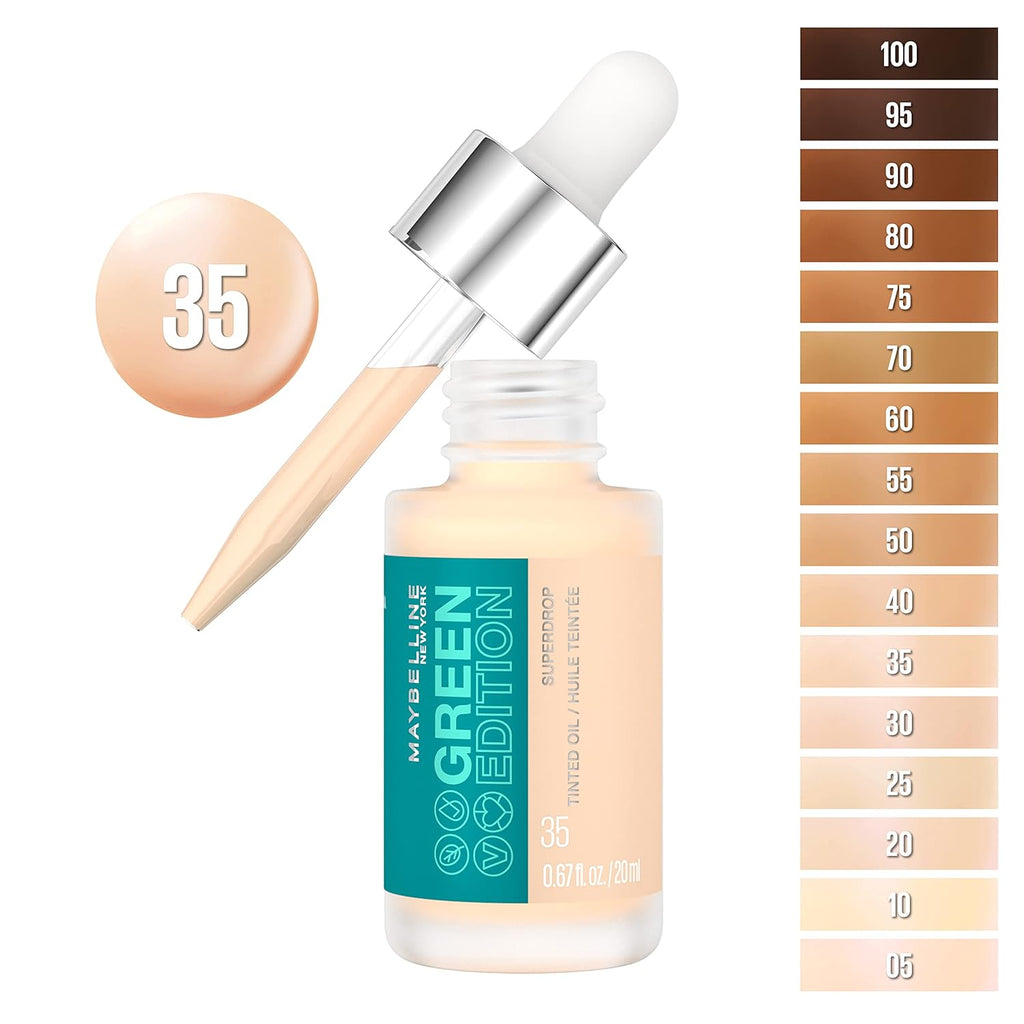 Maybelline Green Edition Superdrop Tinted Oil Foundation - Adjustable Natural Coverage with Jojoba & Marula Oil, 35ml