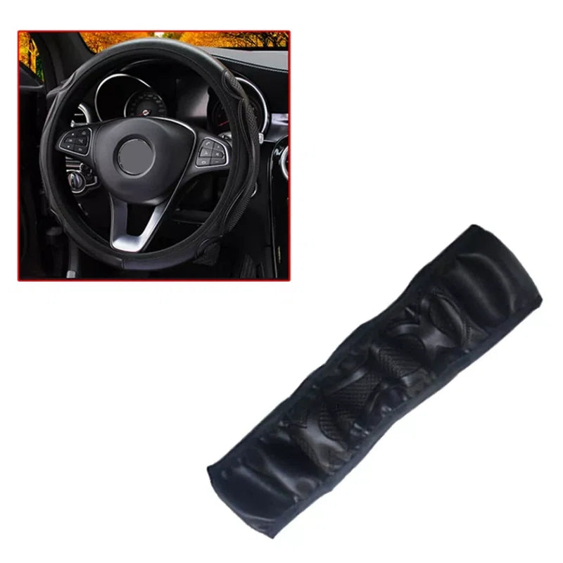 2Pcs Car Steering Wheel Cover Anti-Slip 15'' Universal Black Leather Car Accessories