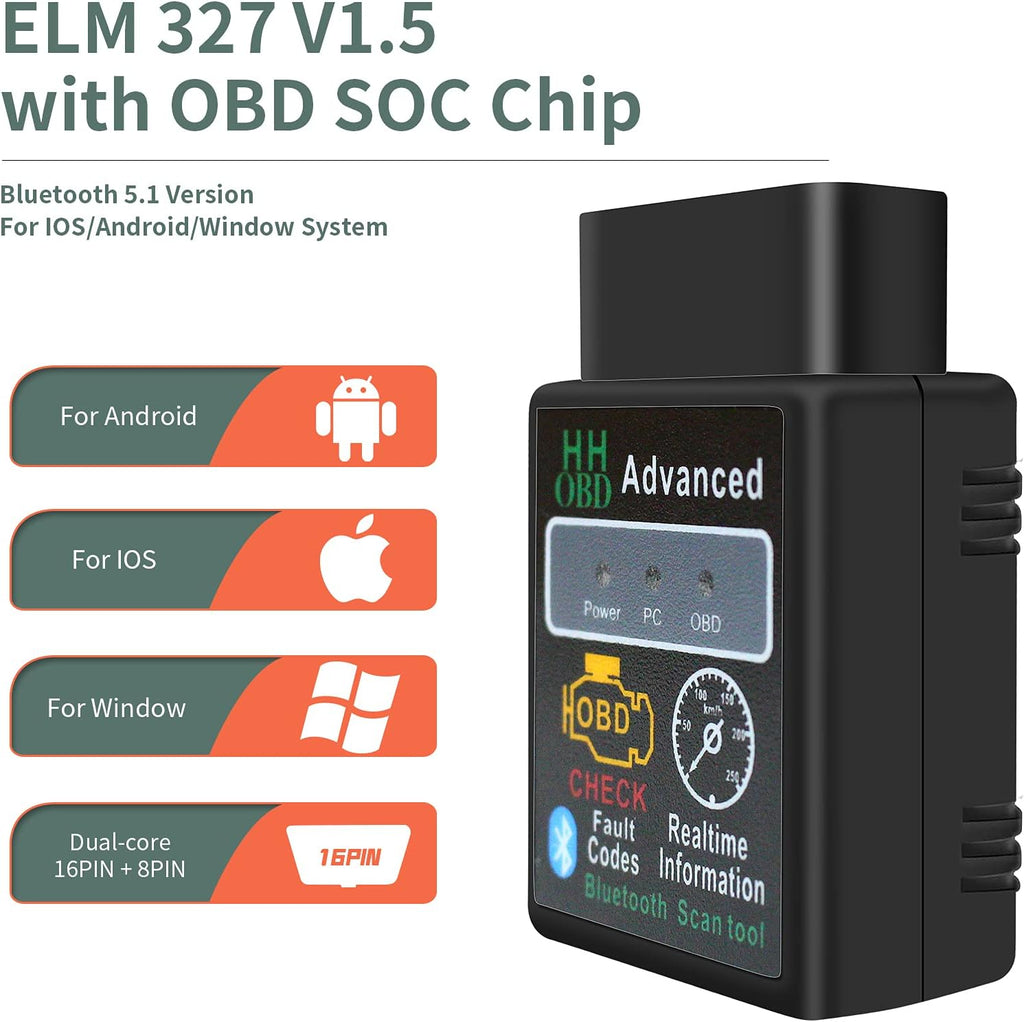 OBD2 Bluetooth Wireless Diagnostic Code Reader OBD II Scan Tool Reset & Clear Check Car Engine Light,Bluetooth Scanner Read, Compatible with Ios& Android & Windows