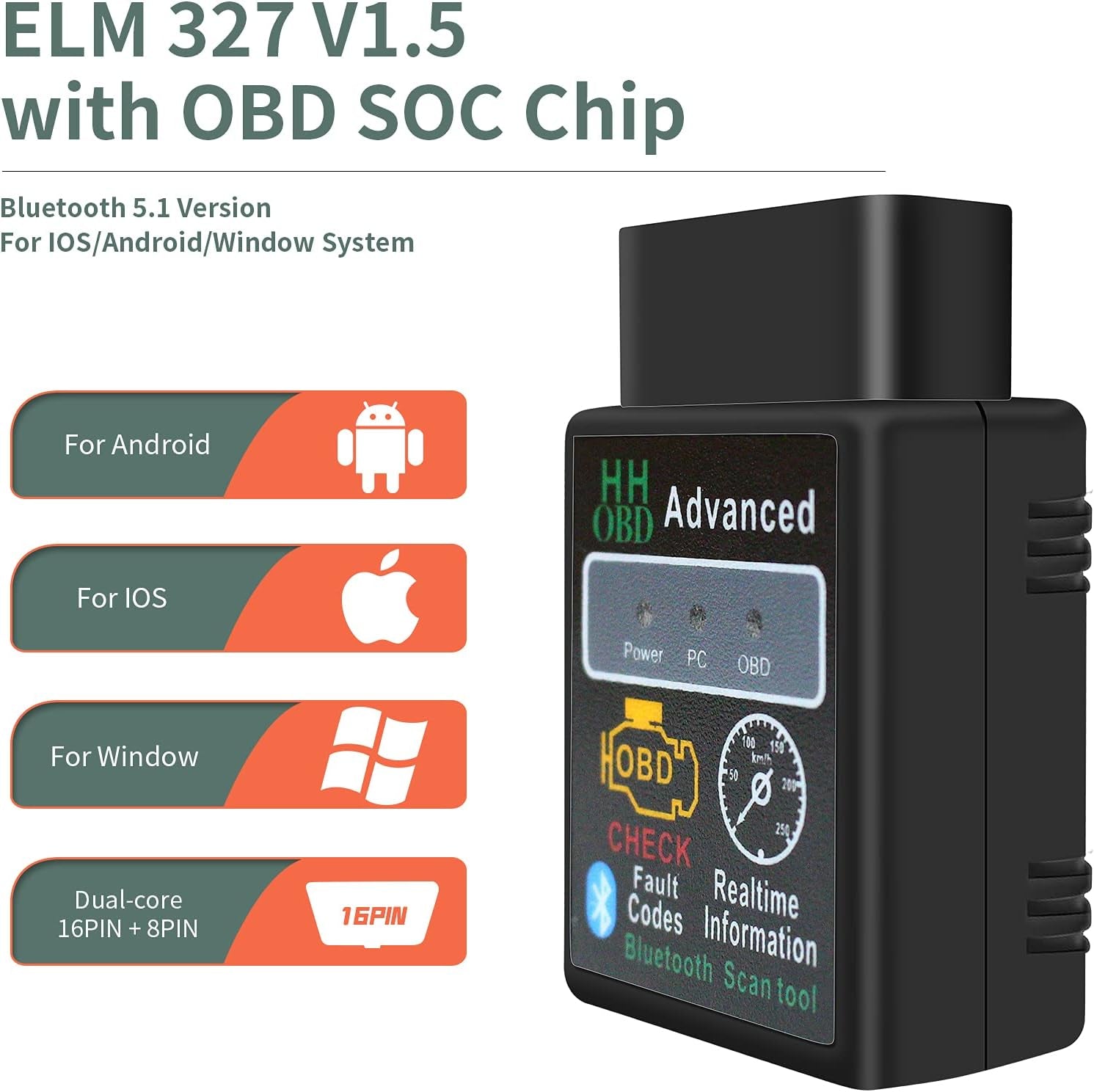 OBD2 Bluetooth Wireless Diagnostic Code Reader OBD II Scan Tool Reset & Clear Check Car Engine Light,Bluetooth Scanner Read, Compatible with Ios& Android & Windows