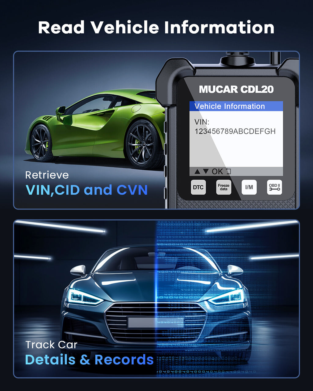 MUCAR CDL20 OBD2 CAN OBDII Auto Car Code Reader Diagnostic Scanner Tool Engine