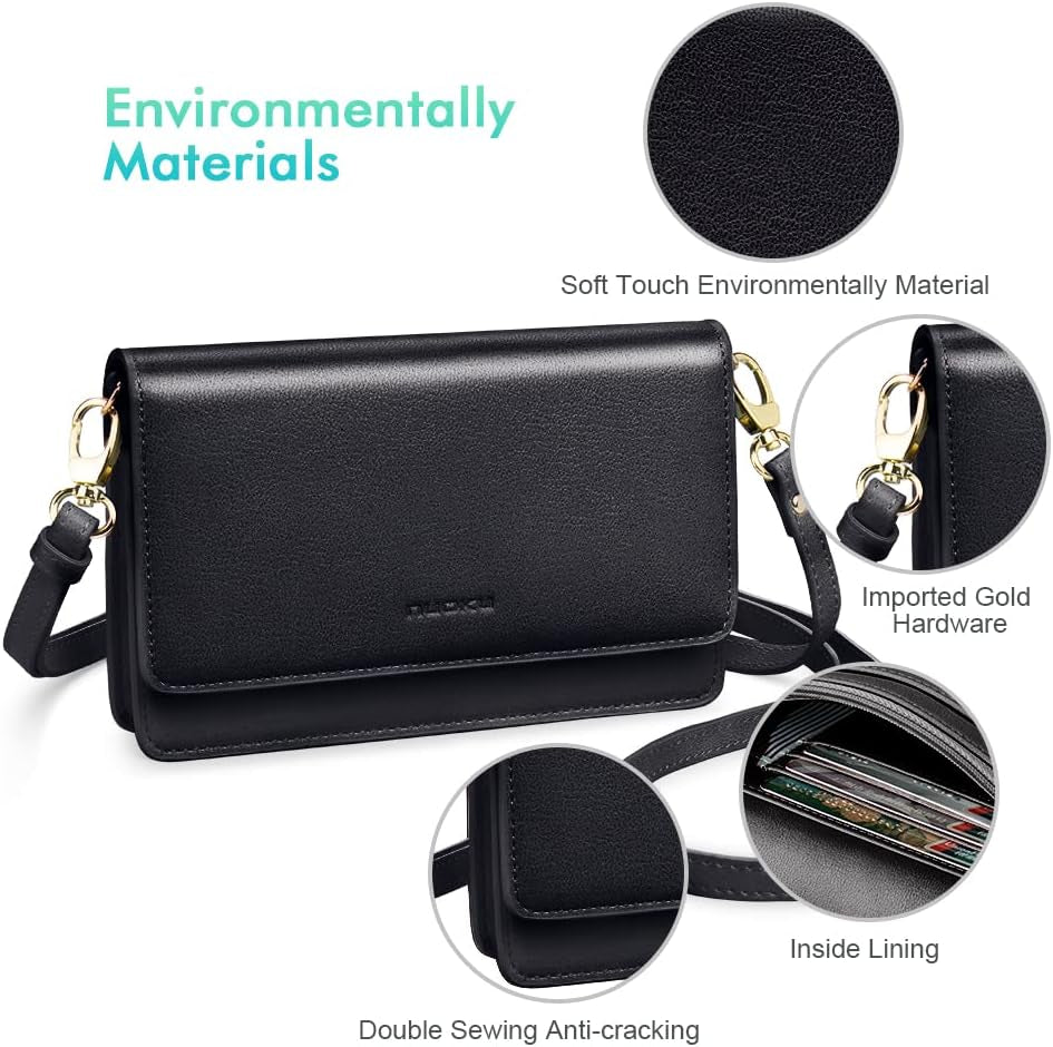 Nuoku Women Small Crossbody Bag Cellphone Purse Wallet with RFID Card Slots 2 Straps Wristlet