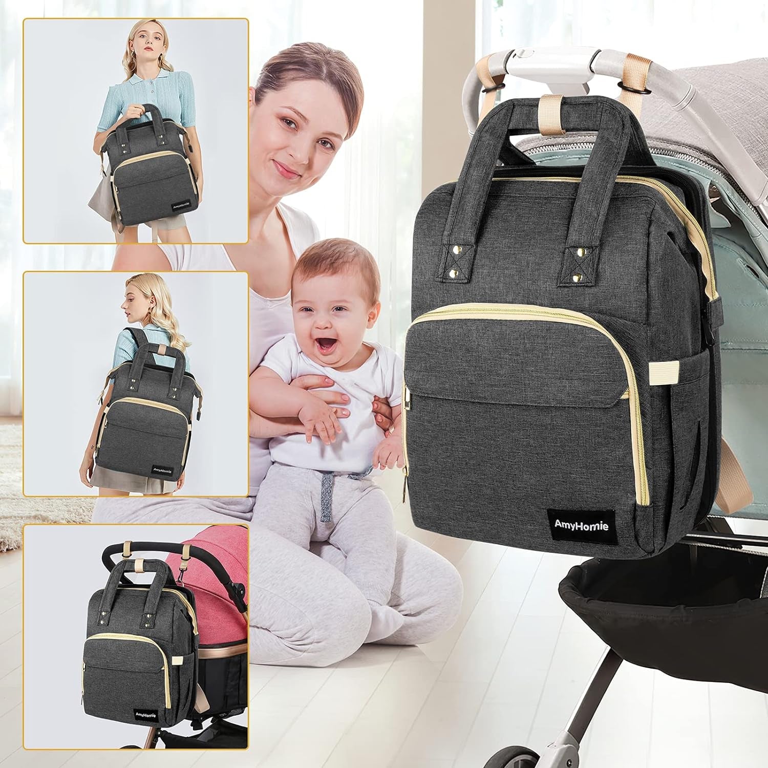 Amyhomie 6In1 Baby Diaper Bag Backpack,Diaper Bag with Changing Station,Newborn Registry Baby Shower Gifts