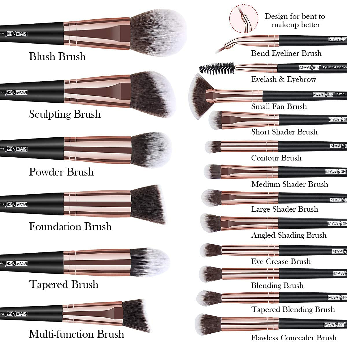 18-Piece Professional Makeup Brush Set - Premium Synthetic Brushes with Elegant Case for Flawless Foundation & Eye Makeup (Black Gold)