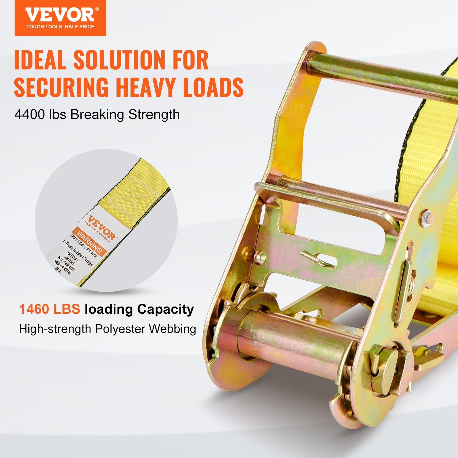 Ratchet Tie down Straps (8PK), 4400 Lb Break Strength, E-Track Endless Ratchet with 8 Premium 2" X 15' Rachet Tie Downs Heavy Duty, for Moving Securing Cargo, Appliances, Lawn Equipment