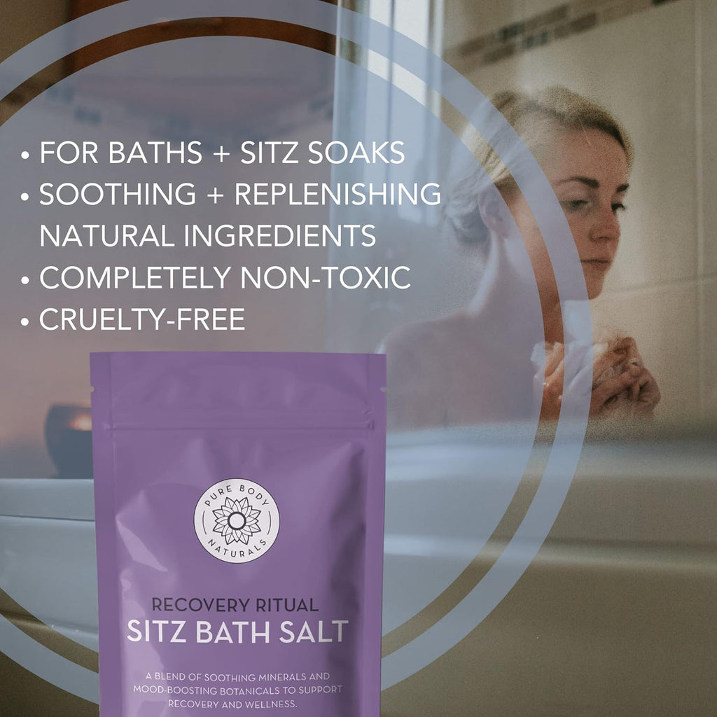 Pure Body Naturals Sitz Bath Salt – Essential Postpartum & Hemorrhoid Relief Soak – 10 Oz Natural Self-Care Solution