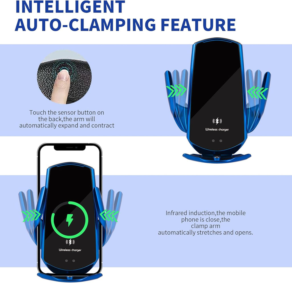 Wireless Car Charger Car Phone Holder Mount Wireless Charging 15W Fast Charging Auto Clamping Car Charger Phone Mount Holder Fit for All Android Smartphone(Silver)